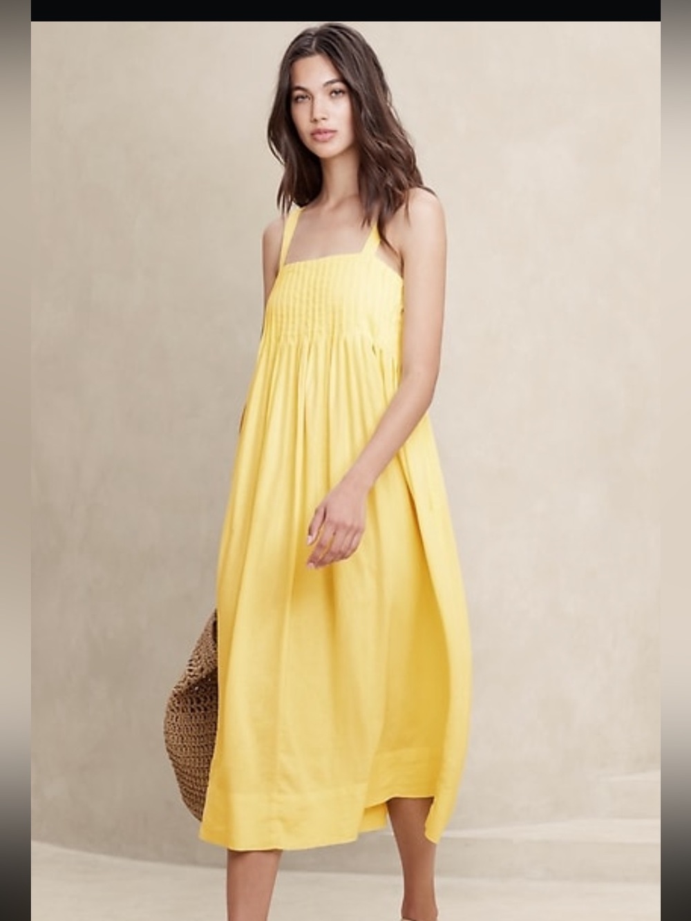Banana Republic Factory Linen Blend Drapey Midi Dress Yellow Maize XL